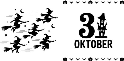 Halloween witches flying on broomsticks october 31st