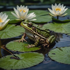 Obraz premium Frog Sitting on a Lily Pad.