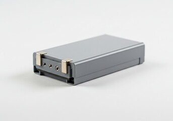 Gray rectangular battery case, angled view