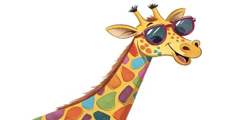 Obraz premium Cool Giraffe with Sunglasses, colorful ,Cartoon