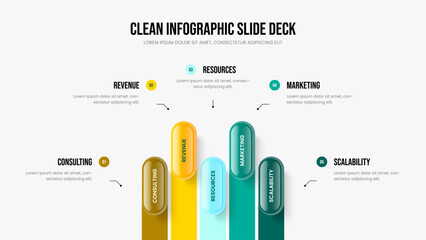 Enterprise Planning 5 Step Infographic Slideshow Template. Professional Proposal Frame Layout Vector Illustration. Marketing Growth Five Element Diagram Slide Design.