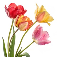Naklejka premium Vibrant Tulips on White A Symphony of Color and Grace, floral , bloom