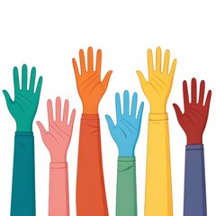 Obraz premium Raised Hands in Diverse Colors Unity and Support, diversity, community