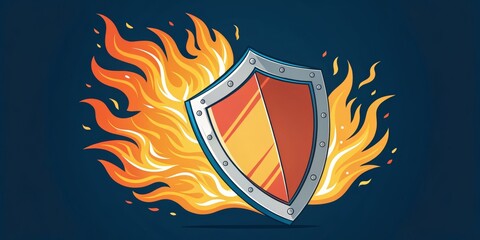Fiery Shield Cartoon, Protection Concept, Security ,Safety
