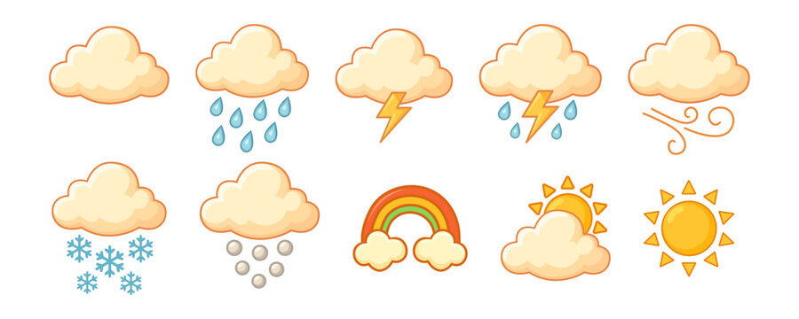 Cartoon Weather Icons Set for Forecasts