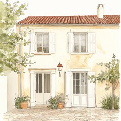 A charming French country house with terracotta roof and white shutters