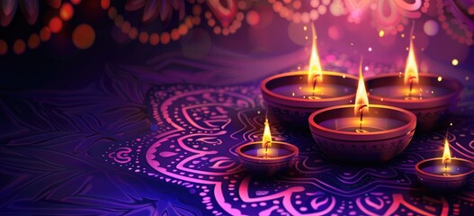 Diwali Celebration with Traditional Diyas and Colorful Festive Lights, backgraund,