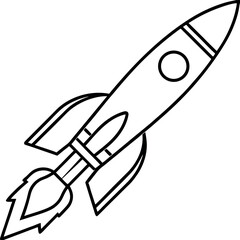 Rocket icon with editable stroke, pixel perfect design, scalable, sharp edges, modern style, minimalistic, versatile, clean, customizable, and crisp.
