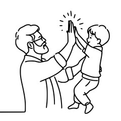 Obraz premium grandfather playing high five with happy kid in line art style - Single Line Vector Outline Concept