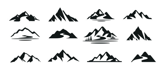 mountain silhouette icon set vector logo design	