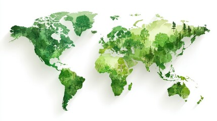 A stunning image of green world map on white background for eco concepts.