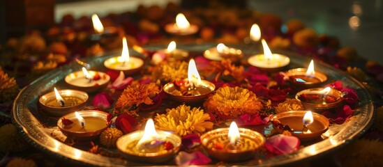 illustation of Happy Diwali, festival of lights tradition Diya oil lamps. Indian biggest festival