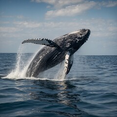Obraz premium Whale Breaching the Ocean Surface.