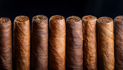 a row of cigars on a black background