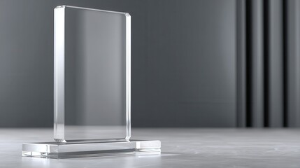 A stunning image of empty acrylic award design mockup, blank glass trophy mockup. Template for a white crystal prize plate.