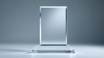 A stunning image of empty acrylic award design mockup, blank glass trophy mockup. Template for a white crystal prize plate.
