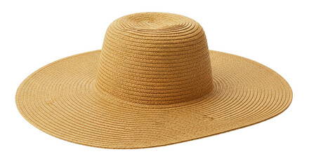 Wide-Brimmed Straw Sun Hat Isolated on White Background PNG