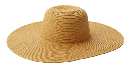 Wide-Brimmed Straw Sun Hat Isolated on White Background PNG