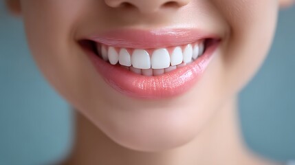 Naklejka premium Close-up of a Healthy Smile with Shiny White Teeth and Glossy Lips