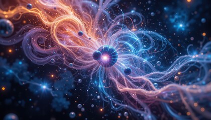 An abstract blue fractal design with glowing light and swirling energy creates a cosmic star pattern in space