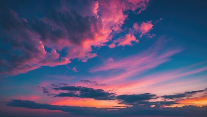 Obraz premium Twilight sky background with colorful sky and clouds, vivid sky, beautiful scene, and empty copy space for text.