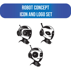 Robot logo and icons editable bundle, robot icons on a white background