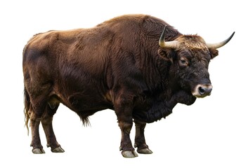 Large brown bull, profile view, isolated