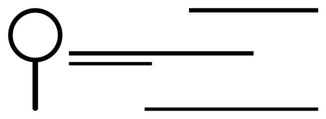 Magnifying glass emphasizing analysis and exploration alongside horizontal lines symbolizing direction, flow, or process. Ideal for search, research, focus, data analysis, organization, clarity