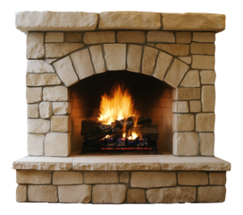 Stone Fireplace with Flames on Transparent Background PNG Image