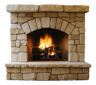 Stone Fireplace with Flames on Transparent Background PNG Image