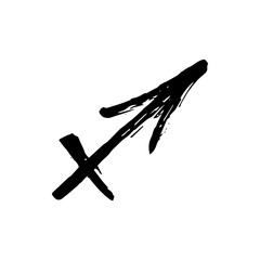 Sagittarius Zodiac Sign. Hand-Drawn Ink Calligraphy in Black and White Style on White Background, Astrology and Horoscope Symbol