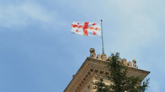 Georgian flag raised on a Stalin's museum building in Gori