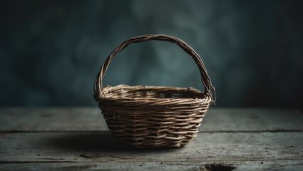 Small basket isolated, rustic old object with empty space for text.