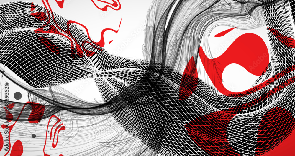 Fototapete The abstract wave art background is made in a frame style. Template for science and technology presentation. Vector.
