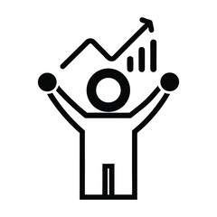 Line art icon of a person celebrating success with a chart