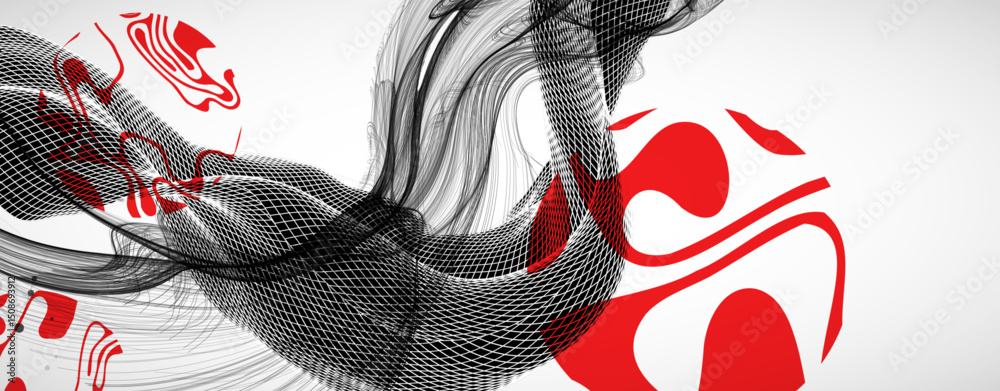 Poster The abstract wave art background is made in a frame style. Template for science and technology presentation. Vector.