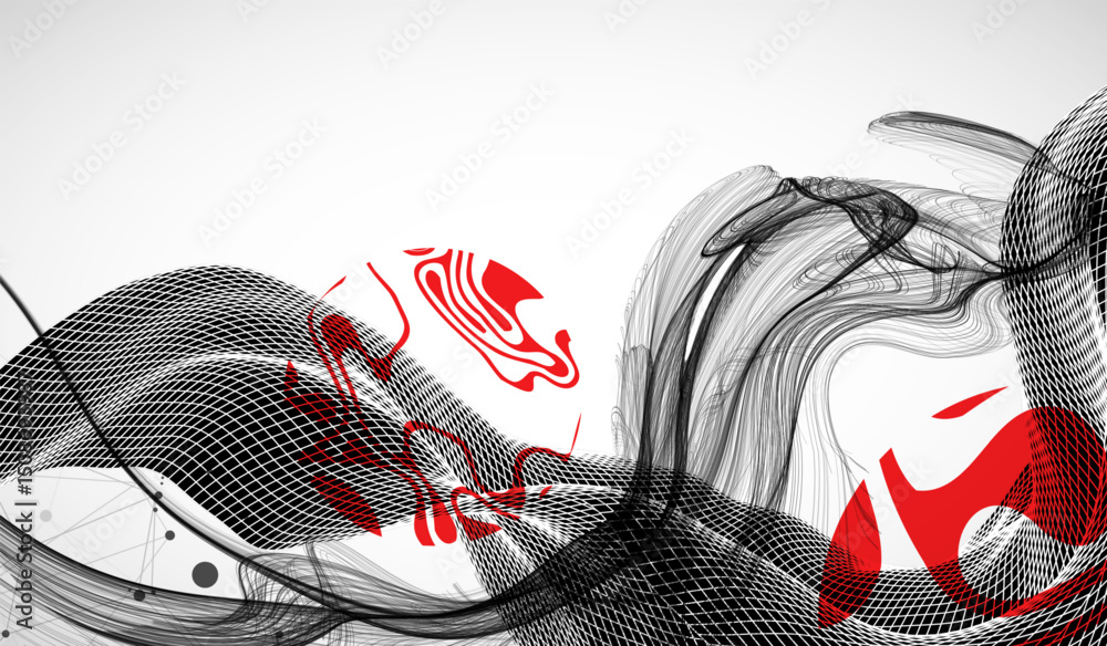 Wall mural the abstract wave art background is made in a frame style. template for science and technology prese