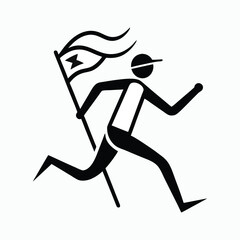 Line art icon of a person running with a flag
