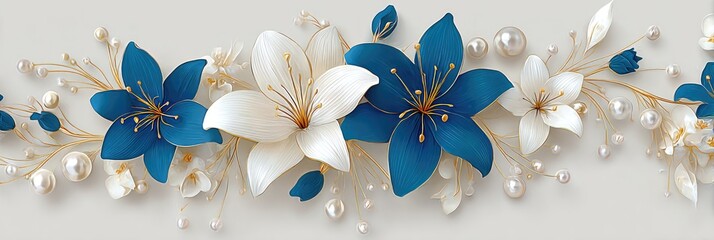 Delicate Floral Arrangement With Pearls And Gold Accents