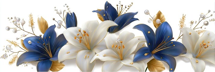 Beautiful Blue And White Floral Arrangement With Gold Accents