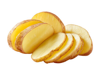 Fresh Potato Slices and Halves Close Up on Transparent Background