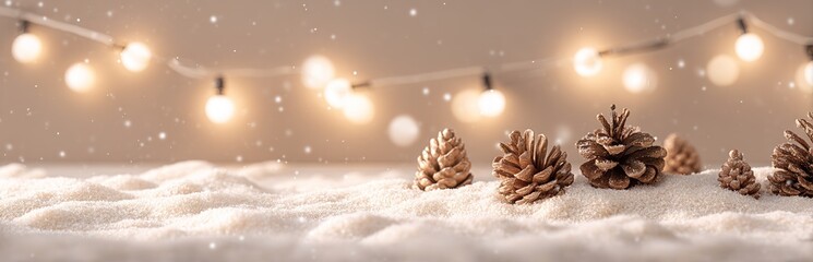 Winter Scene With Pine Cones And Lights
