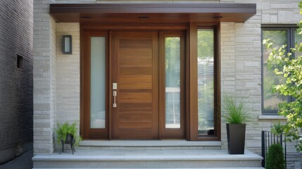 A stunning image of modern House Fiberglass Front Entry Door, Single Door With One Sidelite.