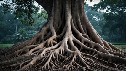 The Roots Of The Banyan Tree Wrapped Around The Big Tree