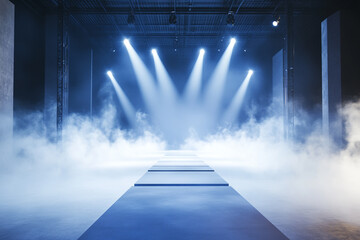Runway stage in hazy fog for branding