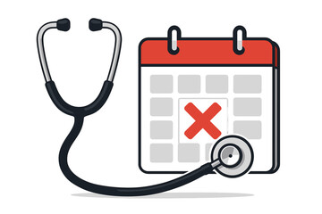 Medical appointment calendar reminder. Stethoscope healthcare scheduling concept. Doctor visit date marked. Medical checkup planning booking. Health appointment reminder system concept