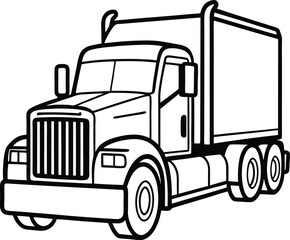 American Semi Truck Line Art Bold Outline Minimalist Black and White Vector Design