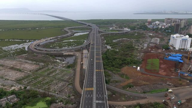 aerial view of highway in the city Atal Setu