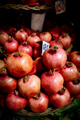 Beautiful view of fresh, delicious-looking pomegranates at a farmers' market in Port Louis, Mauritius, Africa