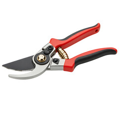 Red And Black Pruning Shears With Metal Blades On Transparent Background